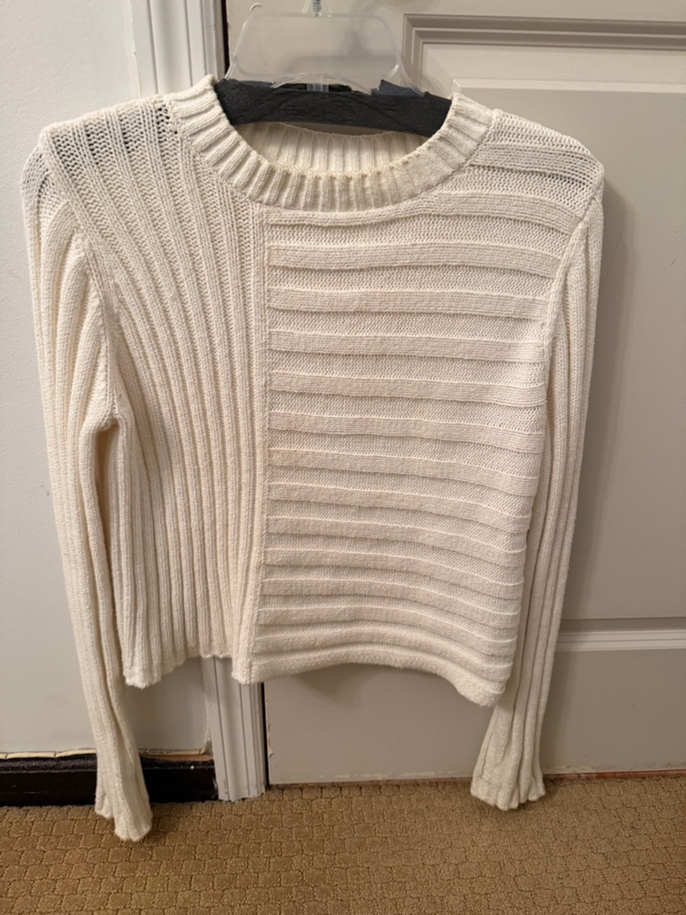 Vince Cream Ribbed Crewneck Sweater